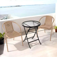 Karl Home Chaises de salle à manger d'extérieur empilables en rotin tressé PE, lot de 2
