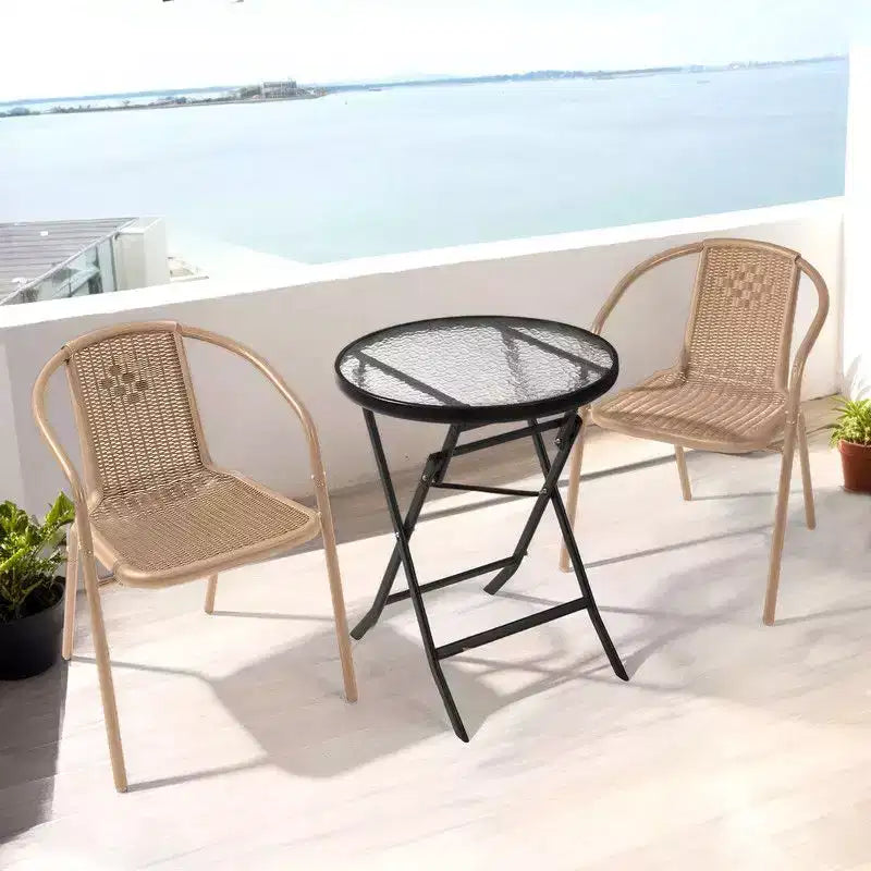 Karl Home Chaises de salle à manger d'extérieur empilables en rotin tressé PE, lot de 2