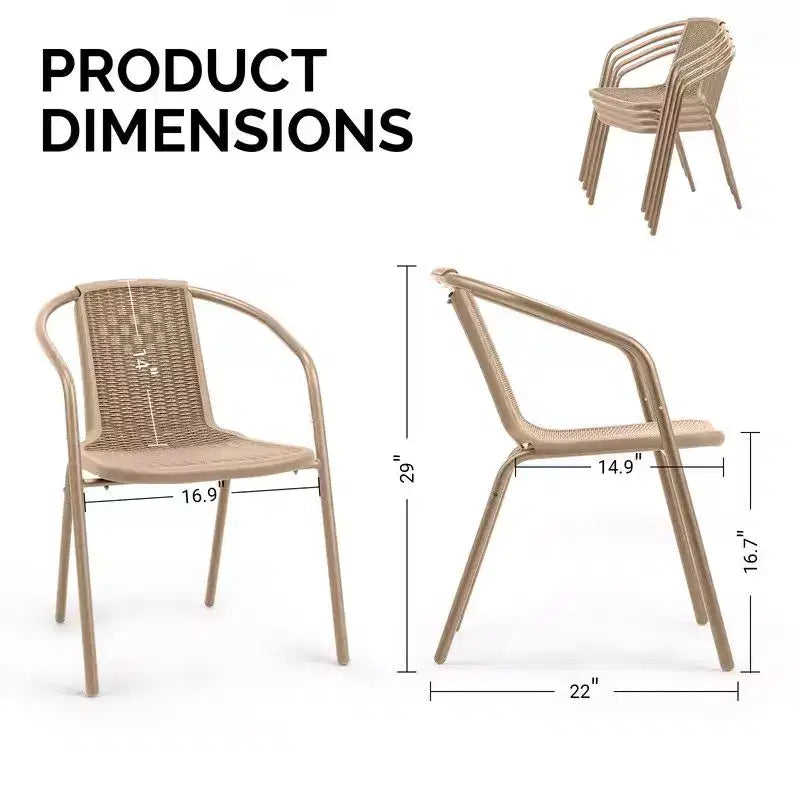 Karl Home Chaises de salle à manger d'extérieur empilables en rotin tressé PE, lot de 2