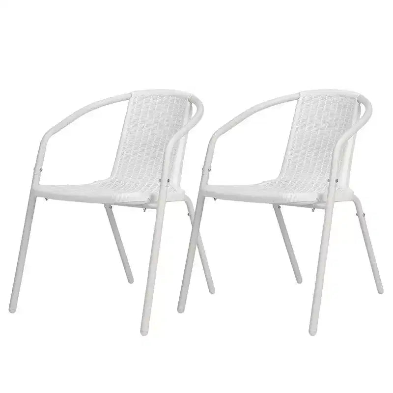 Karl Home Chaises de salle à manger d'extérieur empilables en rotin tressé PE, lot de 2