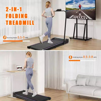 Tapis de course pliable 2 en 1 Whisen, tapis de course sous le bureau, tapis de marche d'exercice à domicile, machine de marche et de jogging avec barre de maintien