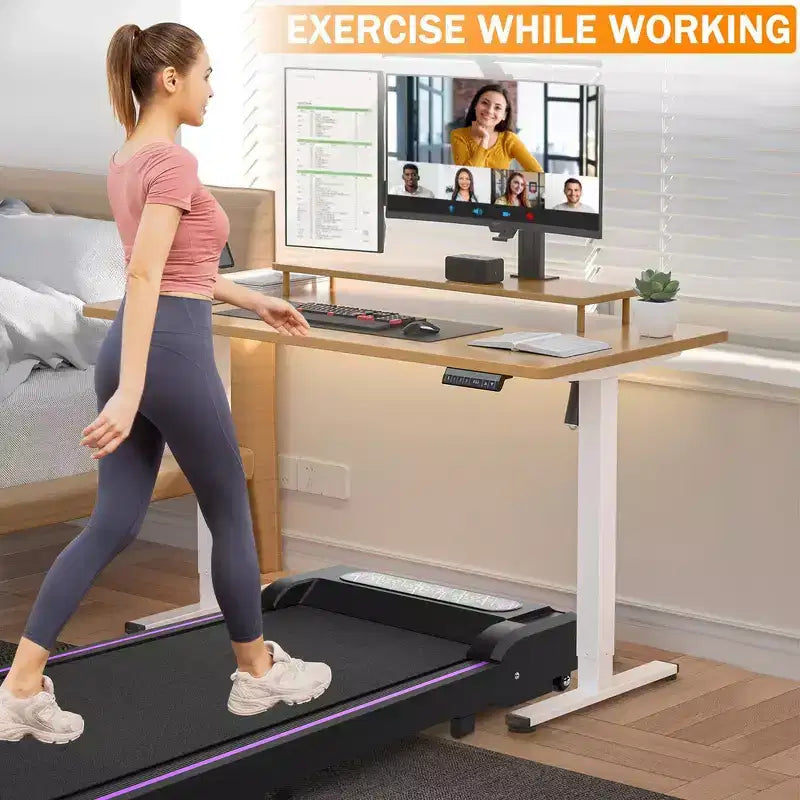 Tapis de course pliable 2 en 1 Whisen, tapis de course sous le bureau, tapis de marche d'exercice à domicile, machine de marche et de jogging avec barre de maintien
