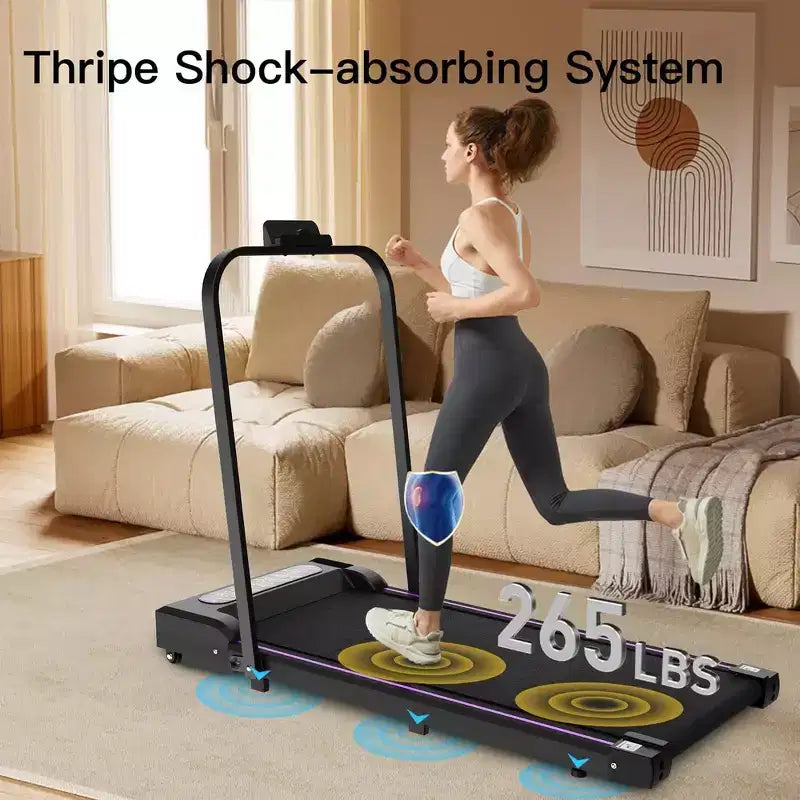 Tapis de course pliable 2 en 1 Whisen, tapis de course sous le bureau, tapis de marche d'exercice à domicile, machine de marche et de jogging avec barre de maintien
