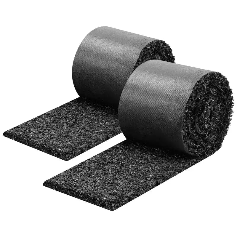 VEVOR Rouleau de tapis de paillis en caoutchouc, 2 rouleaux 140 x 4,5 po, bordure de paillis permanente en caoutchouc recyclé, barrière à fleurs à aspect naturel avec piquets, noir