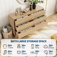 Solution de Rangement Spacieuse - Commode 6 Tiroirs pour Chambre - Large Buffet Cannulé avec Poignées Dorées - Organisateur Moderne & Meuble TV - Chêne Naturel