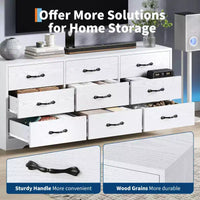 Meuble TV commode moderne 9 tiroirs - meuble multimédia en bois noir avec support réglable, commode de rangement spacieuse pour TV 32-85 pouces