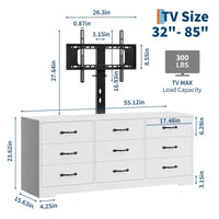 Meuble TV commode moderne 9 tiroirs - meuble multimédia en bois noir avec support réglable, commode de rangement spacieuse pour TV 32-85 pouces