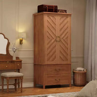 Armoire-penderie haute spacieuse 71 po en forme de V, 2 portes et tiroirs, tringle, grand meuble de rangement autoportant, brun