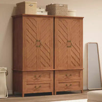Armoire-penderie haute spacieuse 71 po en forme de V, 2 portes et tiroirs, tringle, grand meuble de rangement autoportant, brun