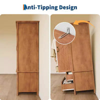 Armoire-penderie haute spacieuse 71 po en forme de V, 2 portes et tiroirs, tringle, grand meuble de rangement autoportant, brun