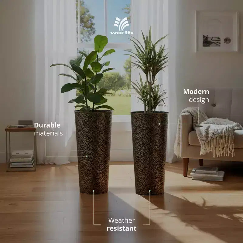 Worth 2 packs de 25 jardinières en métal avec pot intérieur pour l'intérieur ou l'extérieur, bronze