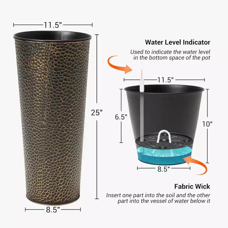 Worth 2 packs de 25 jardinières en métal avec pot intérieur pour l'intérieur ou l'extérieur, bronze