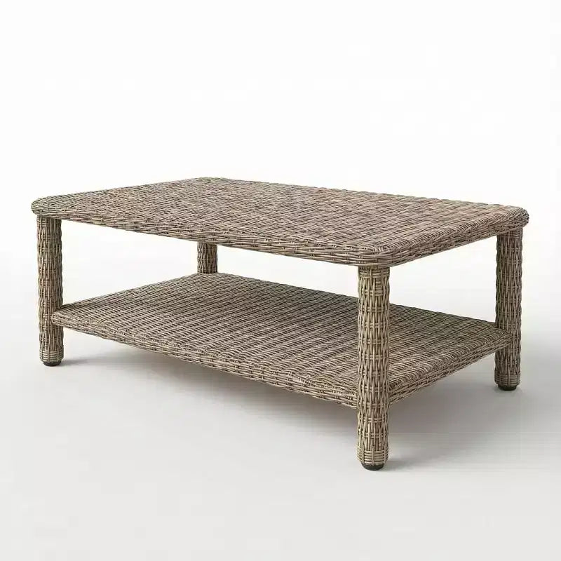 Table basse de patio intérieur-extérieur Martha Stewart Lily Pond avec étagère de rangement inférieure en osier de rotin gris patiné