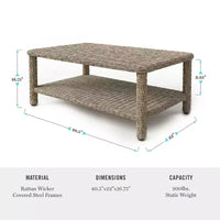 Table basse de patio intérieur-extérieur Martha Stewart Lily Pond avec étagère de rangement inférieure en osier de rotin gris patiné