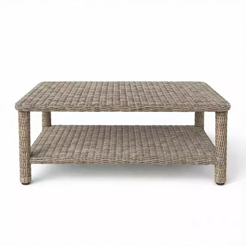 Table basse de patio intérieur-extérieur Martha Stewart Lily Pond avec étagère de rangement inférieure en osier de rotin gris patiné