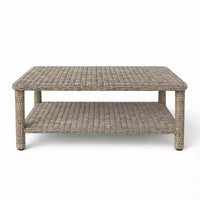 Table basse de patio intérieur-extérieur Martha Stewart Lily Pond avec étagère de rangement inférieure en osier de rotin gris patiné