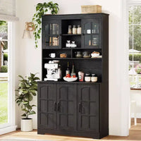 Pantry Cabinet, Tall Kitchen Pantry Storage Cabinet with Hutch, for Dining Room