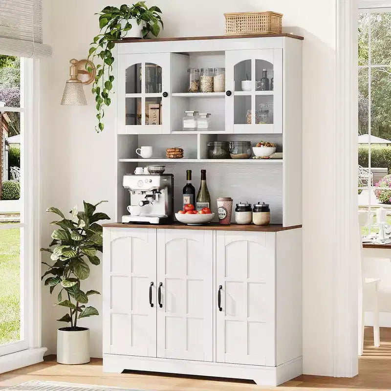 Armoire de garde-manger, Armoire de rangement haute de cuisine avec huche, pour salle à manger