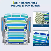 Chaise de plage sac à dos pour adultes, chaise de plage pliante légère et portable à plat avec 5 positions d'inclinaison, sangles de sac à dos, poche pour téléphone