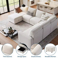 Canapé modulable 108-163 en L/U, 4 à 9 places, modèle Cloud, avec rangement sous toutes les assises, méridienne réversible, convertible en chenille