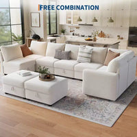 Canapé modulable 108-163 en L/U, 4 à 9 places, modèle Cloud, avec rangement sous toutes les assises, méridienne réversible, convertible en chenille