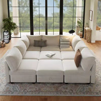Canapé modulable 108-163 en L/U, 4 à 9 places, modèle Cloud, avec rangement sous toutes les assises, méridienne réversible, convertible en chenille