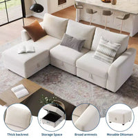 Canapé modulable 108-163 en L/U, 4 à 9 places, modèle Cloud, avec rangement sous toutes les assises, méridienne réversible, convertible en chenille