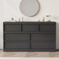 Commode à 7 tiroirs Acekool pour chambre à coucher, meuble de rangement en bois avec poignées concaves, organisateur moderne de commode, noir