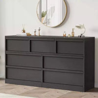 Commode à 7 tiroirs Acekool pour chambre à coucher, meuble de rangement en bois avec poignées concaves, organisateur moderne de commode, noir