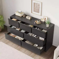 Commode à 7 tiroirs Acekool pour chambre à coucher, meuble de rangement en bois avec poignées concaves, organisateur moderne de commode, noir