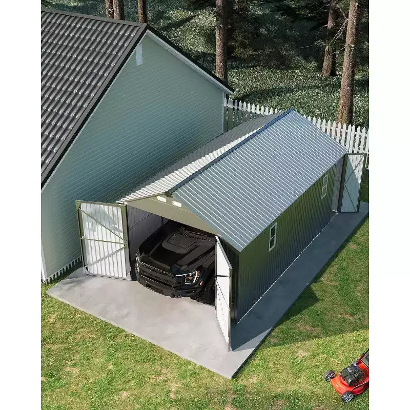 Carport métallique fermé 12x20 pi, toit en acier vertical, usage toutes saisons, abri de garage métallique