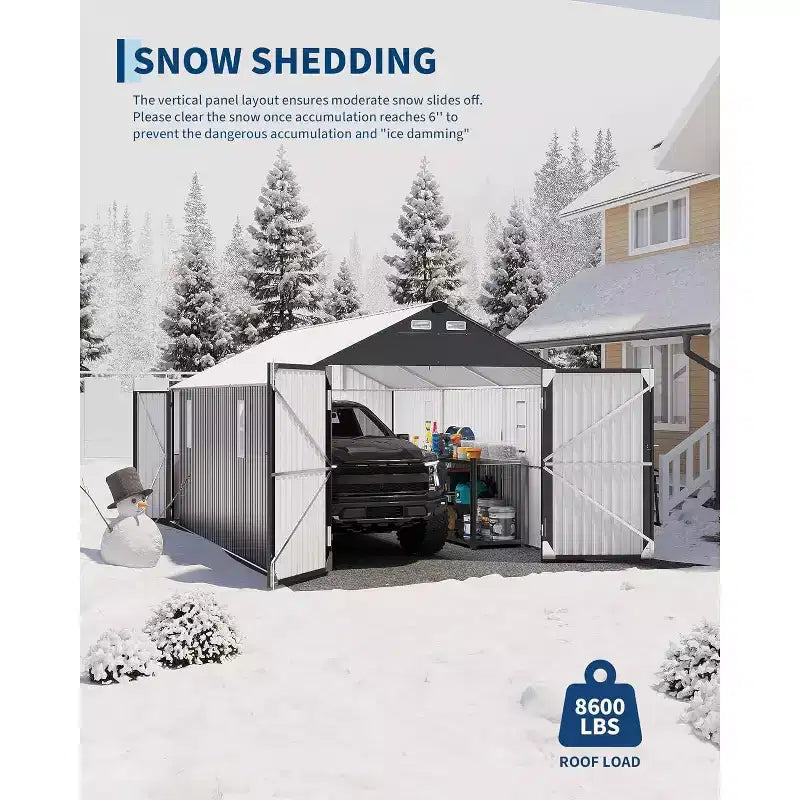 Carport métallique fermé 12x20 pi, toit en acier vertical, usage toutes saisons, abri de garage métallique