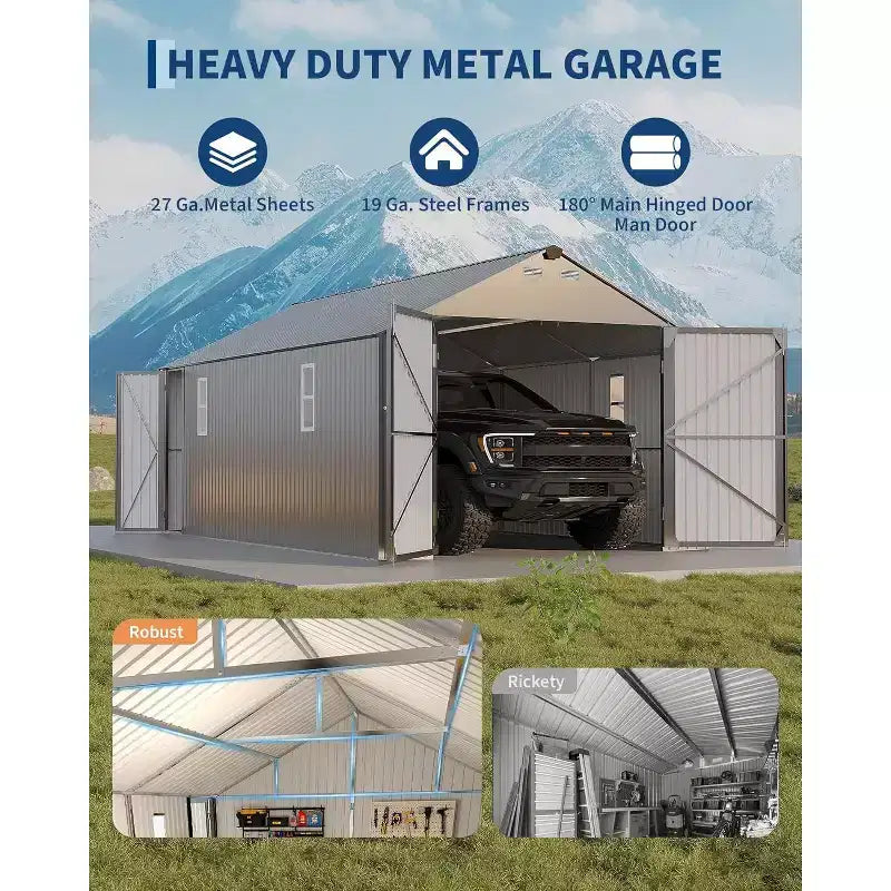 Carport métallique fermé 12x20 pi, toit en acier vertical, usage toutes saisons, abri de garage métallique