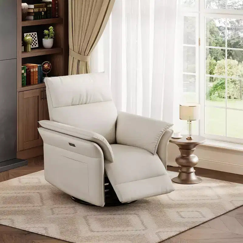 Fauteuil inclinable pivotant à bascule Acekool, fauteuil de relaxation en cuir PU avec assise profonde pour salon, chambre, chambre de bébé, blanc