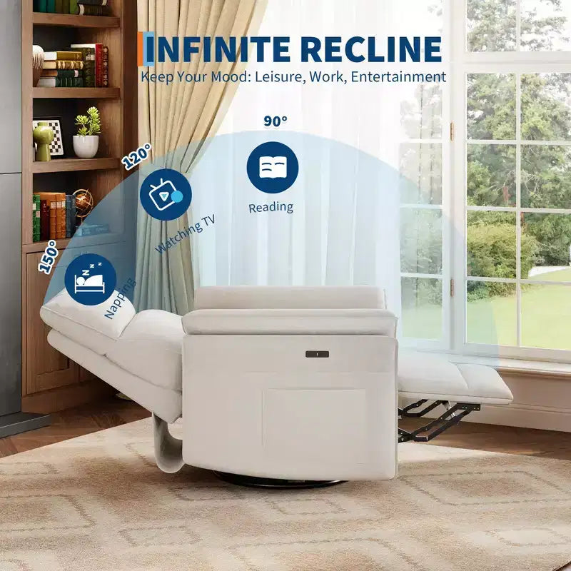 Fauteuil inclinable pivotant à bascule Acekool, fauteuil de relaxation en cuir PU avec assise profonde pour salon, chambre, chambre de bébé, blanc