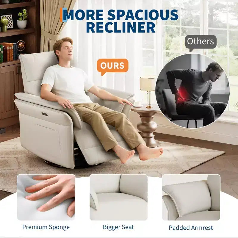 Fauteuil inclinable pivotant à bascule Acekool, fauteuil de relaxation en cuir PU avec assise profonde pour salon, chambre, chambre de bébé, blanc