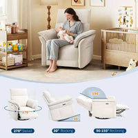 Fauteuil inclinable pivotant à bascule Acekool, fauteuil de relaxation en cuir PU avec assise profonde pour salon, chambre, chambre de bébé, blanc