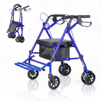 Fauteuil roulant pliable portable pour adultes, capacité de 135 kg, 6 roues, hauteur réglable, rangement sous le siège, siège et repose-pieds confortables