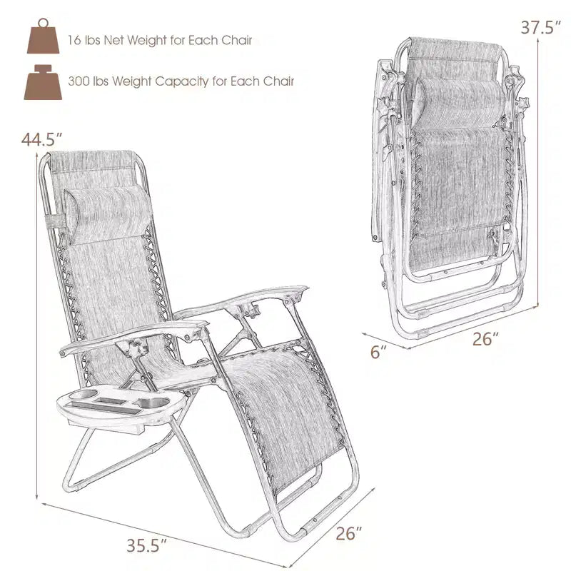Costway Chaise zéro gravité 2 pièces, fauteuils inclinables réglables en Textilene