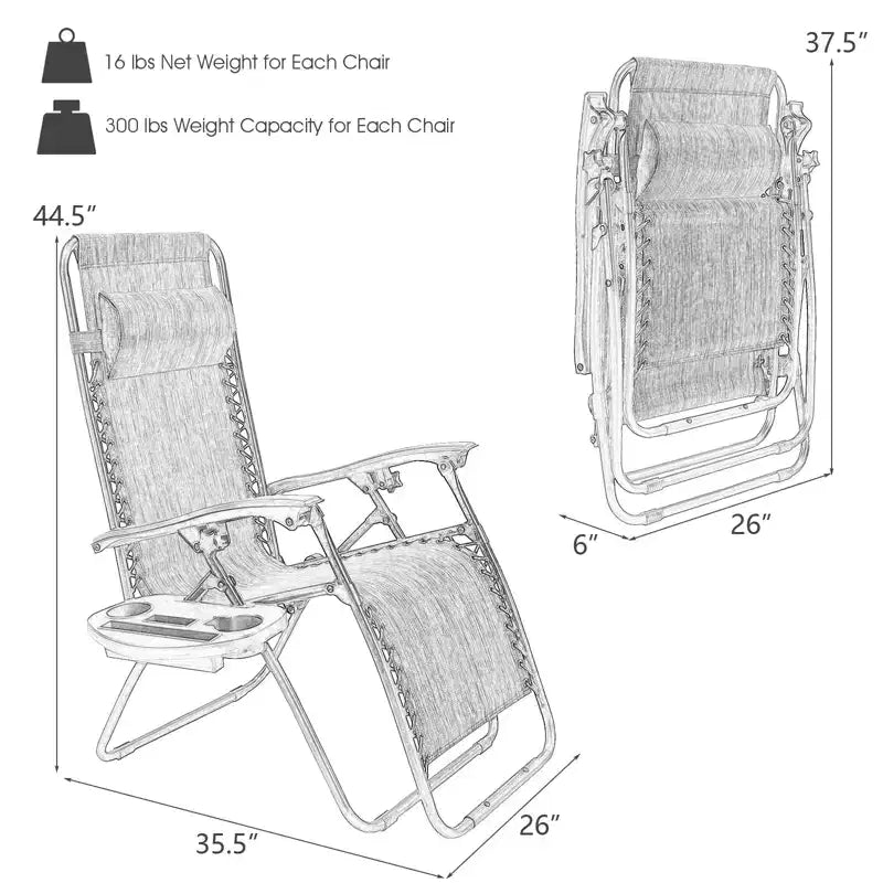 Costway Chaise zéro gravité 2 pièces, fauteuils inclinables réglables en Textilene
