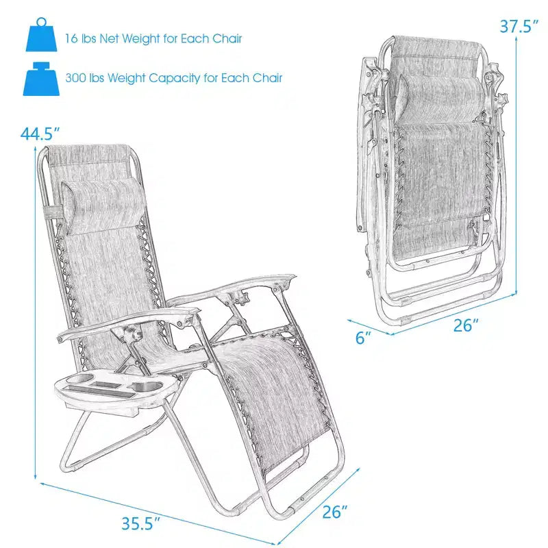 Costway Chaise zéro gravité 2 pièces, fauteuils inclinables réglables en Textilene