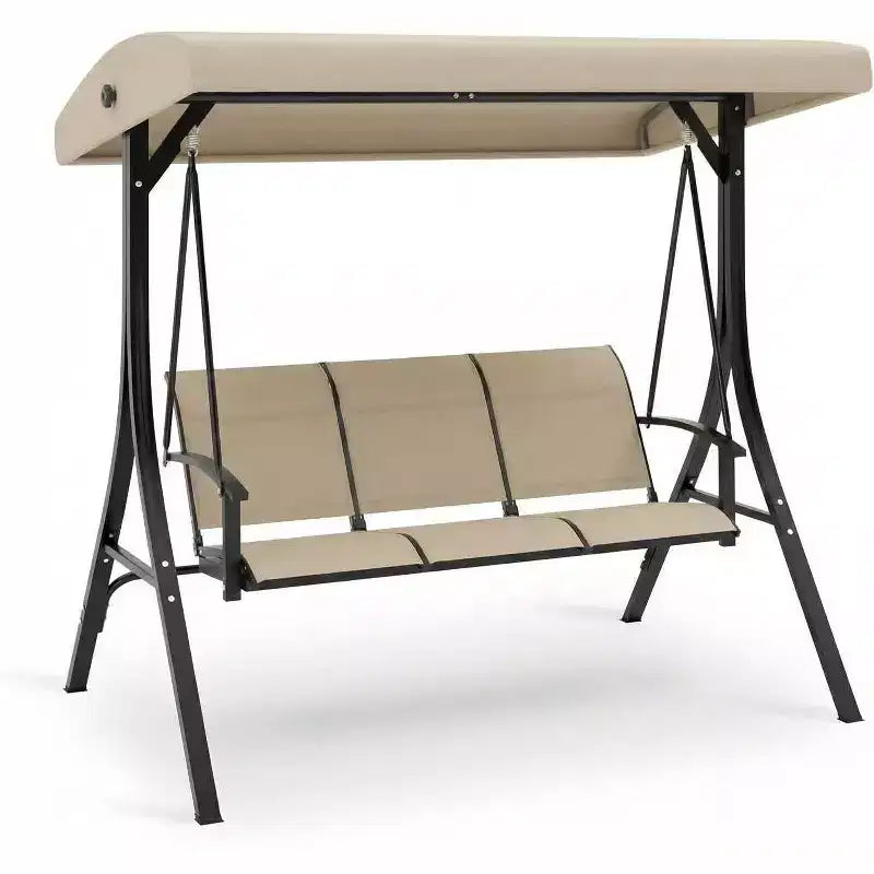 Balancelle de porche extérieure 3 places avec auvent réglable, cadre en acier robuste, capacité 600 lb, coussins résistants aux intempéries pour patio, jardin