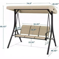 Balancelle de porche extérieure 3 places avec auvent réglable, cadre en acier robuste, capacité 600 lb, coussins résistants aux intempéries pour patio, jardin