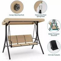 Balancelle de porche extérieure 3 places avec auvent réglable, cadre en acier robuste, capacité 600 lb, coussins résistants aux intempéries pour patio, jardin