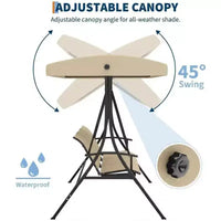 Balancelle de porche extérieure 3 places avec auvent réglable, cadre en acier robuste, capacité 600 lb, coussins résistants aux intempéries pour patio, jardin