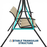 Balancelle de porche extérieure 3 places avec auvent réglable, cadre en acier robuste, capacité 600 lb, coussins résistants aux intempéries pour patio, jardin