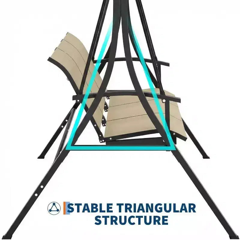 Balancelle de porche extérieure 3 places avec auvent réglable, cadre en acier robuste, capacité 600 lb, coussins résistants aux intempéries pour patio, jardin