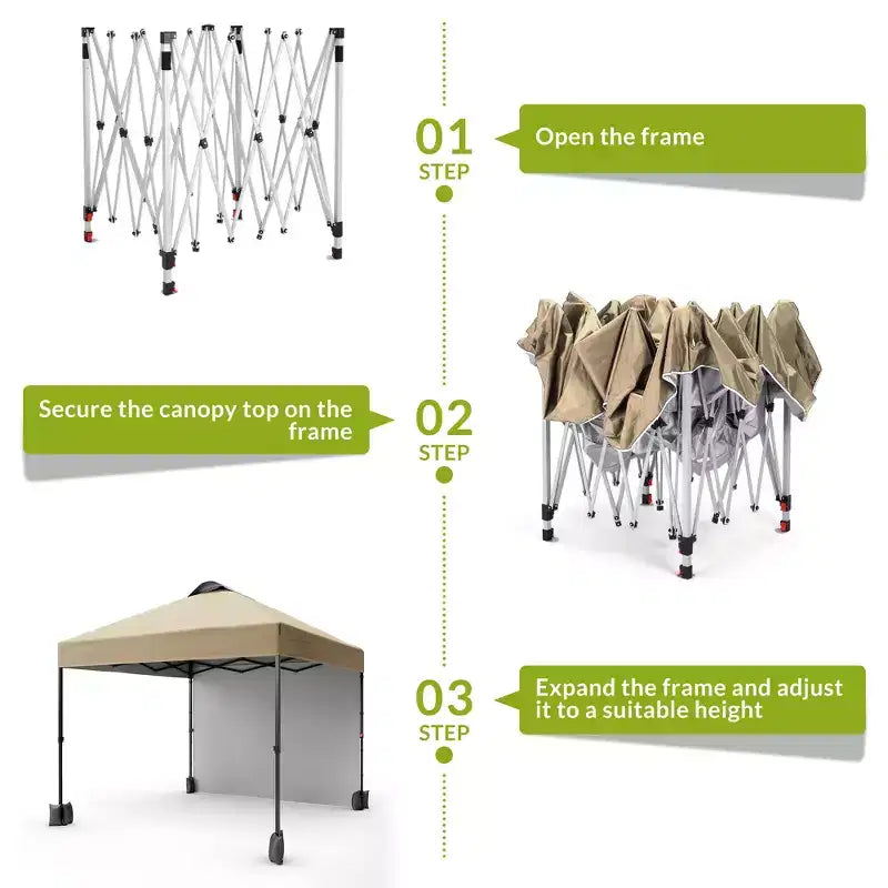 Tonnelle escamotable 3x3M avec protection solaire UPF 50+, paroi latérale amovible, toit ventilé, sac à roulettes, piquets pour patio extérieur, camping