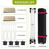 Tonnelle escamotable 3x3M avec protection solaire UPF 50+, paroi latérale amovible, toit ventilé, sac à roulettes, piquets pour patio extérieur, camping