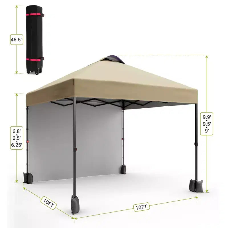 Tonnelle escamotable 3x3M avec protection solaire UPF 50+, paroi latérale amovible, toit ventilé, sac à roulettes, piquets pour patio extérieur, camping
